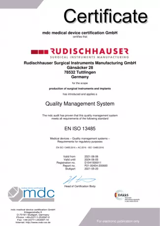 Zertifikat nach EN ISO 13485