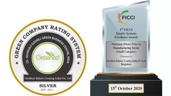 Oerlikon Balzers receives GreenCo Certification and Platinum Quality Excellence Award in India