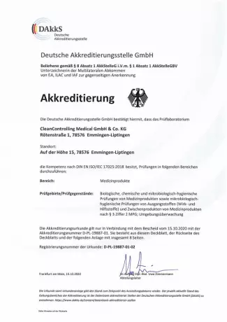 Renewal of accreditation according to DIN EN ISO/IEC 17025:2018 