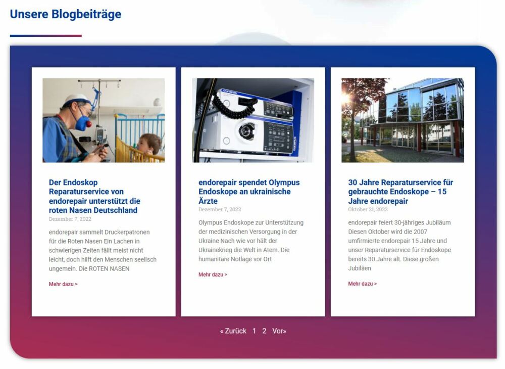Neue Blog Beiträge auf der endorepair Homepage